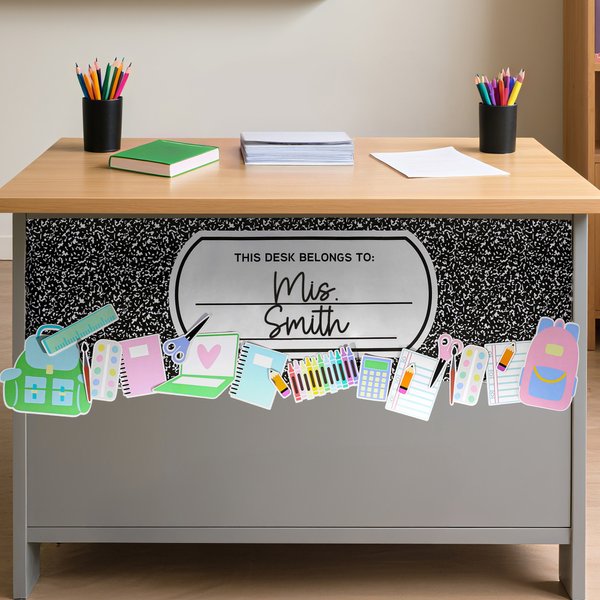 Personalized Funny Composition Book Design Waterproof Desktop Decorative Stickers with Title and Surname Back to School Birthday Gift for Teacher