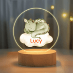 Personalized Cloud Cute Dinosaur LED Night Light with Name and Wooden Base Nursery Decor Birthday Baby Shower Gift for Kids