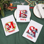 Serviette de Table en Coton Personnalisée avec Nom Initiale et Motif Mignon Cadeau de Noël pour les Enfants la Famille et les Amis