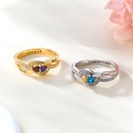 Personalized Heart Birthstones Zircon Twisted Band Ring with Engraved Name and Text Dainty Jewelry Birthday Anniversary Gift for Women
