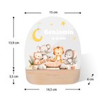 Veilleuse LED Personnalisée avec Nom et Motifs d'Animaux de Forêt Scole en Bois Décoration de Chambre Cadeau d'Anniversaire pour les Enfants