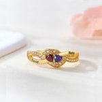 Personalized Heart Birthstones Zircon Twisted Band Ring with Engraved Name and Text Dainty Jewelry Birthday Anniversary Gift for Women