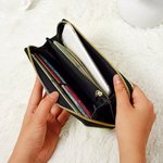 Personalized Hummingbird PU Leather Zipper Wallet with Name and Wrist Strap Birthday Anniversary Gift for Women