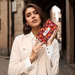 Personalisierte Volkskunst-Blume PU-Leder Brieftasche mit Namen Mehreren Fächern und Metall-Reißverschluss Geburtstag Jahrestag Geschenk für Damen