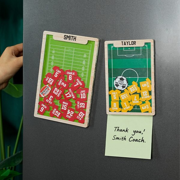 Personalised Basketball Football Soccer Sport Field Shaker Fridge Magnet with 1-15 Names and Numbers Team Club Appreciation Gift for Coach Teammate