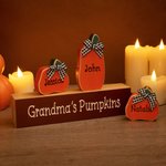 Personalized Rustic Wooden Halloween Bow Pumpkin Plaque with 1-10 Names Fall Decor Halloween Thanksgiving Day Gift for Family