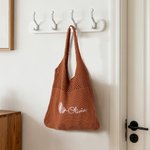 Personalized Retro Embroidered Birth Flower Crochet Mesh Tote Bag with Name Summer Beach Travel Birthday Gift for Women