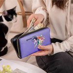 Personalized Hummingbird PU Leather Zipper Wallet with Name and Wrist Strap Birthday Anniversary Gift for Women