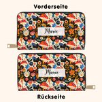 Personalisierte Volkskunst-Blume PU-Leder Brieftasche mit Namen Mehreren Fächern und Metall-Reißverschluss Geburtstag Jahrestag Geschenk für Damen