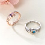 Personalized Heart Birthstones Zircon Twisted Band Ring with Engraved Name and Text Dainty Jewelry Birthday Anniversary Gift for Women