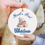 Personalized Baby Pattern Newborn First Christmas Ceramic Ornament with Name Text and Year Home Tree Decor Christmas Gift for Family Baby New Parents