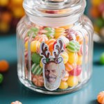 Personalized Santa Hat Face Photo Set of 12 Waterproof Glitter Confetti Stickers Gift Decor Christmas Party Favor for Family Friends