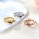 Personalized Heart Birthstones Zircon Twisted Band Ring with Engraved Name and Text Dainty Jewelry Birthday Anniversary Gift for Women