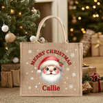 Personalisierte niedlichen Cartoon Weihnachtsmann große Jute Tote Tasche mit Namen täglichen Gebrauch Weihnachten Party Geschenk für Familie