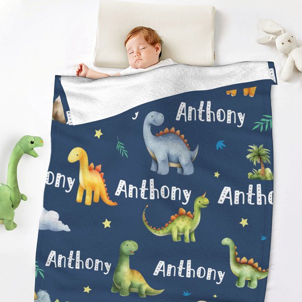 Personalised Dinosaur Themed Soft Throw Blanket with Name Birthday Baby Shower Back To School Gift for Boys Girls
