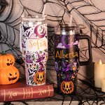 Vaso personalizado de 1180 ml de calabaza y fantasma con nombre y pajita regalo de cumpleaños y Halloween para familiares