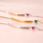 Personalised Engraved Name Bar Bracelet with Birthstone Minimalist Jewellery Birthday Anniversary Gift for Woman