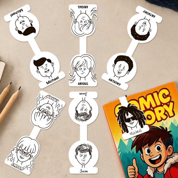 Personalized Comic Style Character Magnetic Bookmark Clip with Name Anniversary Funny Birthday Gift for  Bookworms Comic Book Lovers