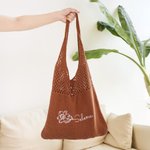 Personalized Retro Embroidered Birth Flower Crochet Mesh Tote Bag with Name Summer Beach Travel Birthday Gift for Women