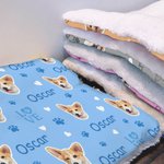 Gepersonaliseerde Multicolor Paw Prints Dog Cat Face Photo Zachte Beddenmat voor huisdieren met naam Outdoor activiteiten Verjaardagscadeau voor huisdiereigenaren liefhebbers