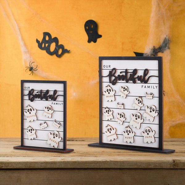 Personalized Our Bootiful Family 2-12 Ghosts Wooden Sign with Engraved Name Home Decor Halloween Gift for Family Friends