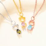 Personalized 1-4 Cat Dog Birthstones Necklace Dainty Jewellery Birthday Anniversary Gift for Women Pet Lovers