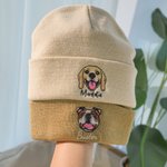 Gepersonaliseerde Schattige Geborduurde Huisdier Gezicht Foto Warme Gebreide Beanie muts met Naam Winter Accessoires Huisdier Herdenking Verjaardag Gift voor Huisdierliefhebber Eigenaar