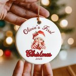 Personalized Baby Pattern Newborn First Christmas Ceramic Ornament with Name Text and Year Home Tree Decor Christmas Gift for Family Baby New Parents