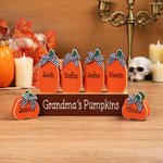 Personalized Rustic Wooden Halloween Bow Pumpkin Plaque with 1-10 Names Fall Decor Halloween Thanksgiving Day Gift for Family