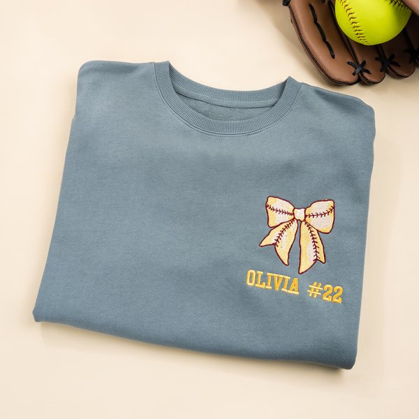 Personalised Sports Ball Bow Multicolor T-shirt Sweatshirt Hoodie with Embroidered Text Birthday Anniversary Gift for Women Sports Enthusiasts
