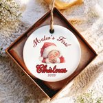 Personalized Baby Pattern Newborn First Christmas Ceramic Ornament with Name Text and Year Home Tree Decor Christmas Gift for Family Baby New Parents