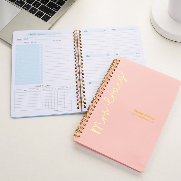 Personalised Multicolour Name Spiral A5 Notebook with Weekly Planner Pages Teachers' Day Birthday Gift for Teachers Friends