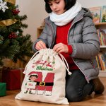 Personalised Christmas Elf Drawstring Canvas Gift Bag with Name and Initial Christmas Party Gift for Kids Family