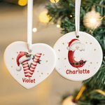 Personalized Santa Claus Candy Cane Initial Round Heart Christmas Ornaments with Name and Lanyard Home Decor Christmas Gift for Family