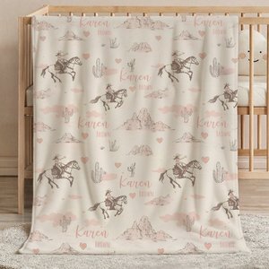 Personalised Cowgirl Desert Soft Throw Blanket with Name Swaddle Room Decor Birthday Baby Shower Gift for Mom Newborn
