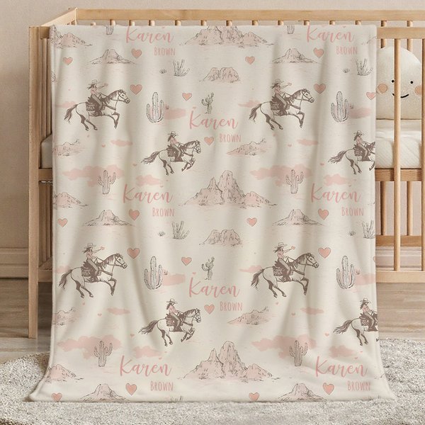 Personalized Cowgirl Desert Soft Throw Blanket with Name Swaddle Room Decor Birthday Baby Shower Gift for Mom Newborn