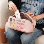 Personalized Cartoon Character  Wide Opening PU Leather Makeup Bag with Name Travel Essentials Birthday Anniversary Gift for Women