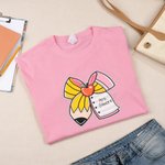 Personalized Pencil Composition Book Coquette Bow Glitter 100% Cotton T-shirt with Text Daily Wear Appreciation Birthday Gift for Teacher School Staff