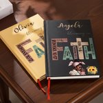 Personalised Sunflower Black Girl Bible Faith A5 Lined Notebook and Pencil Set with Name Birthday Christmas Gift for Black Christian Woman