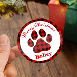 Personalized Checkered Paw Print Design Stickers Labels with Name and Text Gift Decor Christmas Party Favors for Family Friend