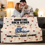 Gepersonaliseerde Schattige 3D Cartoon Koppel Zachte Deken met Naam en Tekst Valentijnsdag Verjaardag Cadeau voor Koppels Geliefden