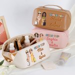 Personalized Cartoon Character  Wide Opening PU Leather Makeup Bag with Name Travel Essentials Birthday Anniversary Gift for Women