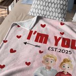 Gepersonaliseerde Schattige 3D Cartoon Koppel Zachte Deken met Naam en Tekst Valentijnsdag Verjaardag Cadeau voor Koppels Geliefden