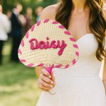 Personalized Multicolor Handwoven Palm Leaf Fan with Name Wedding Favor for Bridesmaid