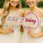 Personalized Multicolor Handwoven Palm Leaf Fan with Name Wedding Favor for Bridesmaid
