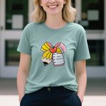 Personalized Pencil Composition Book Coquette Bow Glitter 100% Cotton T-shirt with Text Daily Wear Appreciation Birthday Gift for Teacher School Staff