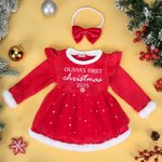 Personalised Baby Girl Red Tutu Dress Bow Headband Outfit with Name and Year Holiday Party Outfit Christmas Gift for Baby Girls