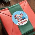 Gepersonaliseerde Cartoon Karakter Kerstmuts initiaal Waterdichte Stickers met Naam Kerstmis Decor Feest Gunsten voor Familie Kids