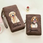 Cartera de mano personalizada de cuero PU con foto de animal nombre y múltiples ranuras para tarjetas regalo de cumpleaños para amantes de animales