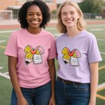 Personalized Pencil Composition Book Coquette Bow Glitter 100% Cotton T-shirt with Text Daily Wear Appreciation Birthday Gift for Teacher School Staff